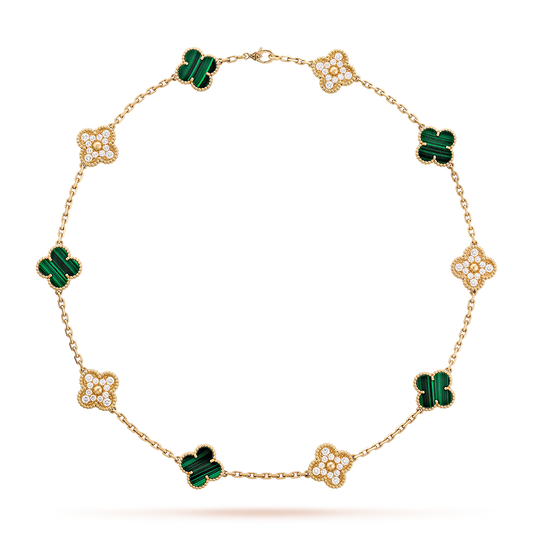 [Aurelle Style]CLOVER 10 MOTIFS MALACHITE DIAMOND NECKLACE
