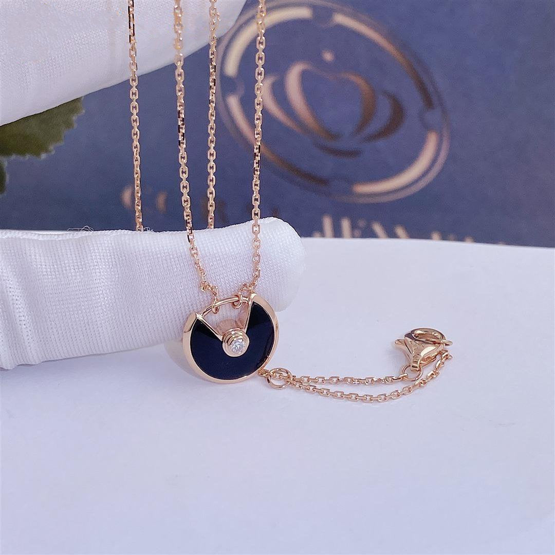 [Aurelle Style]AMULETTE ROSE GOLD ONYX NECKLACE