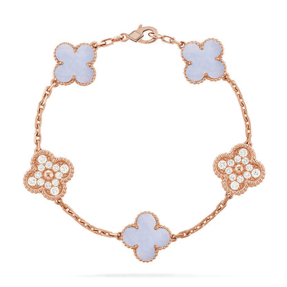 [Aurelle Style] CLOVER 5 MOTIF PURPLE CHALCEDONY BRACELET COLLECTION
