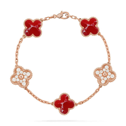 [Aurelle Style]CLOVER 5 MOTIF RED PATTERN BRACELET COLLECTION