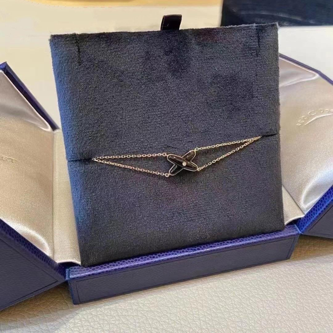[Aurelle Style]JEUX BRACELET ONYX PINK GOLD 1 DIAMOND