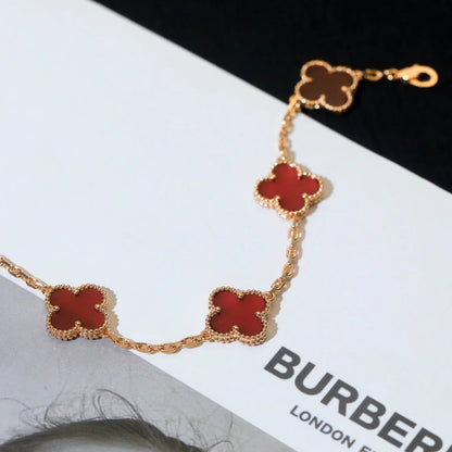 [Aurelle Style] CLOVER 5 MOTIF RED CORNELIAN BRACELET COLLECTION
