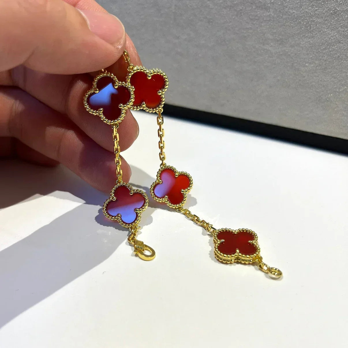 [Aurelle Style] CLOVER 5 MOTIF RED CORNELIAN BRACELET COLLECTION
