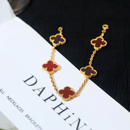 [Aurelle Style] CLOVER 5 MOTIF RED CORNELIAN BRACELET COLLECTION