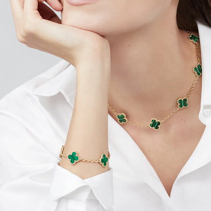 [Aurelle Style]CLOVER 10 MOTIFS MALACHITE NECKLACE