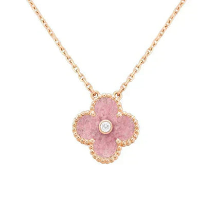 [Aurelle Style]CLOVER 15MM DIAMOND RHODONITE NECKLACE
