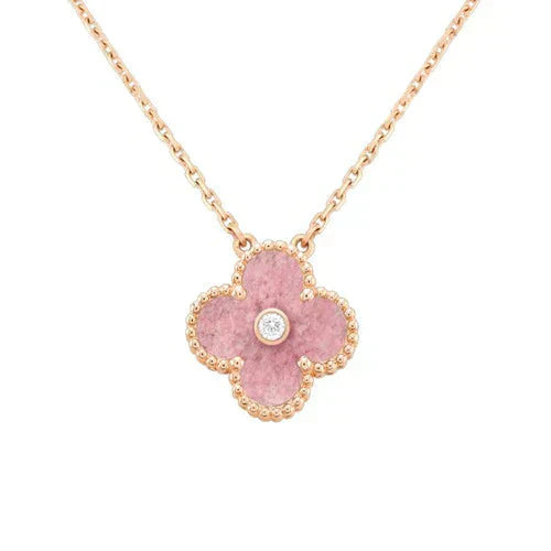 [Aurelle Style]CLOVER 15MM DIAMOND RHODONITE NECKLACE