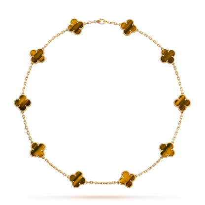 [Aurelle Style]CLOVER 10 MOTIFS TIGER EYE NECKLACE