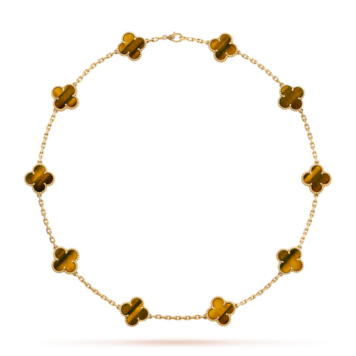 [Aurelle Style]CLOVER 10 MOTIFS TIGER EYE NECKLACE
