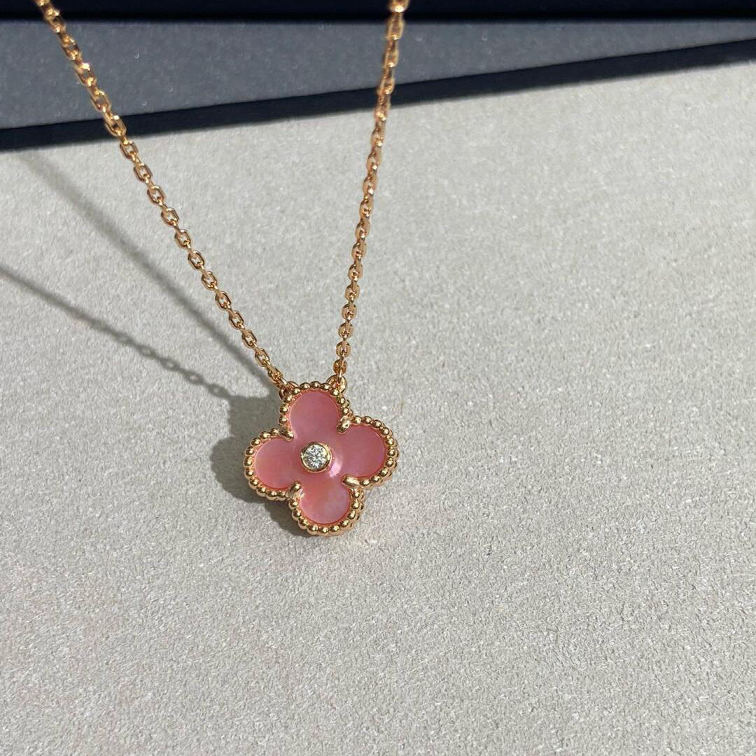 [Aurelle Style]CLOVER 15MM DIAMOND PINK MOP NECKLACE