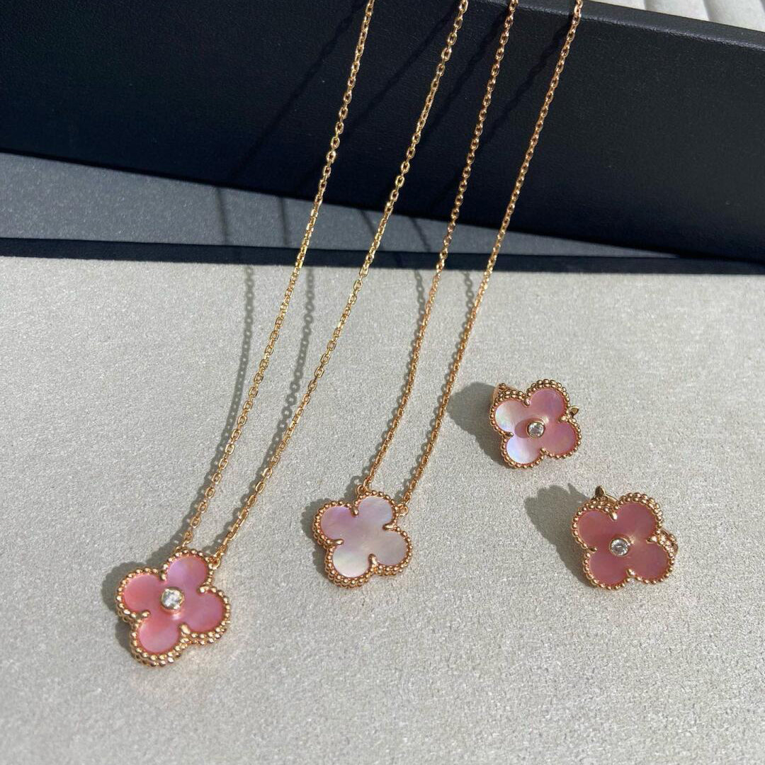 [Aurelle Style]CLOVER 15MM DIAMOND PINK MOP NECKLACE