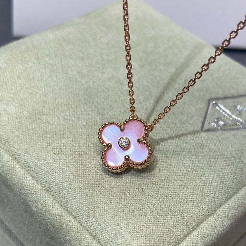 [Aurelle Style]CLOVER 15MM DIAMOND PINK MOP NECKLACE