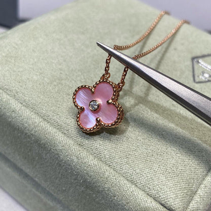 [Aurelle Style]CLOVER 15MM DIAMOND PINK MOP NECKLACE