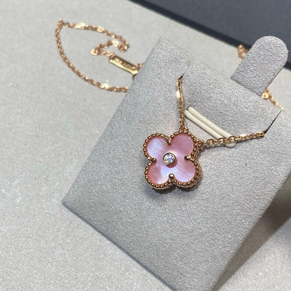 [Aurelle Style]CLOVER 15MM DIAMOND PINK MOP NECKLACE