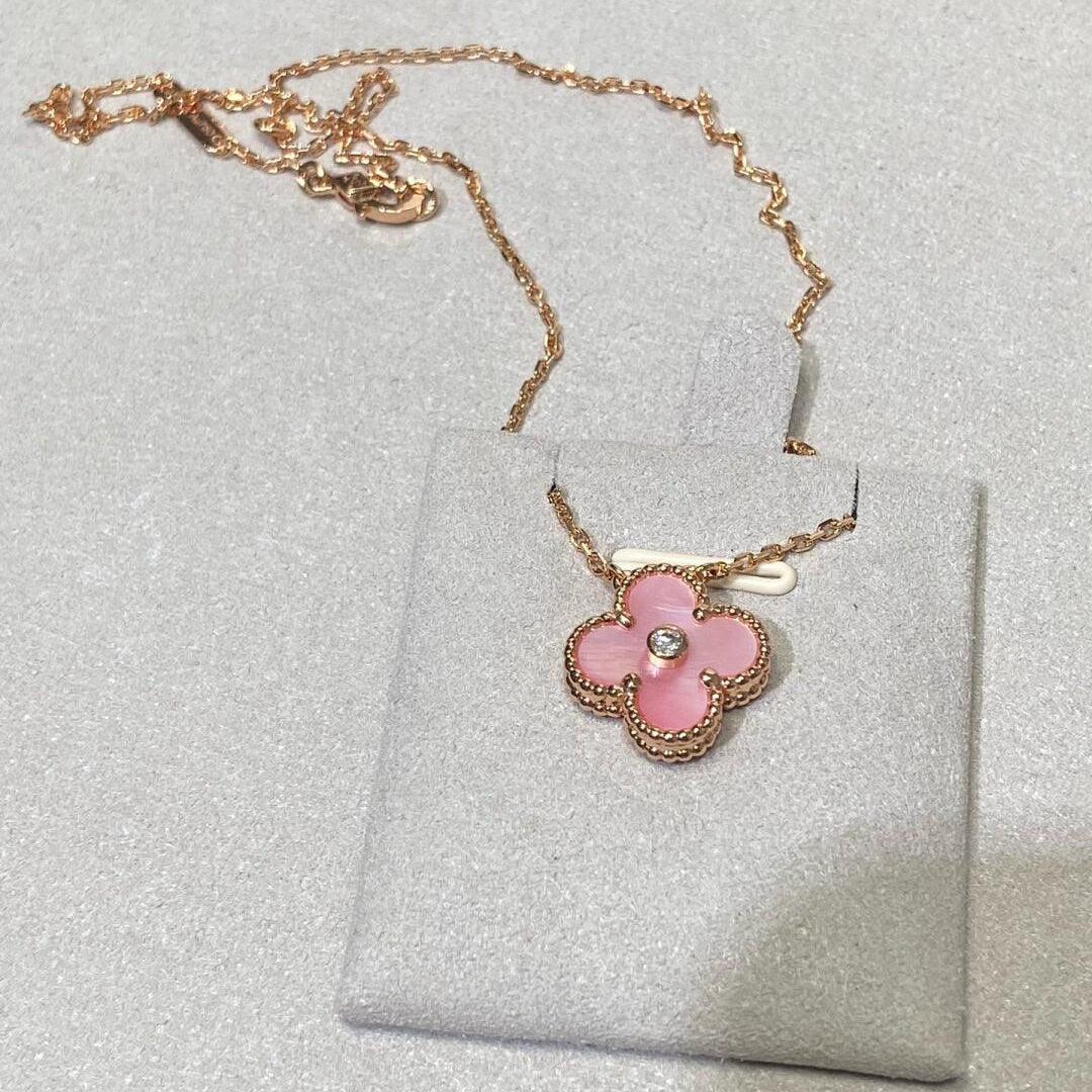 [Aurelle Style]CLOVER 15MM DIAMOND PINK MOP NECKLACE