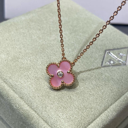 [Aurelle Style]CLOVER 15MM DIAMOND PINK MOP NECKLACE