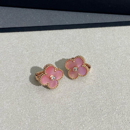 [Aurelle Style]CLOVER MEDIUM 1 DIAMOND PINK EARRINGS