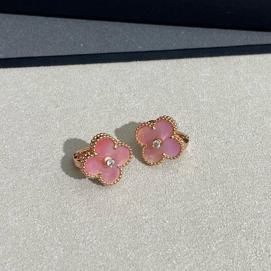 [Aurelle Style]CLOVER MEDIUM 1 DIAMOND PINK EARRINGS