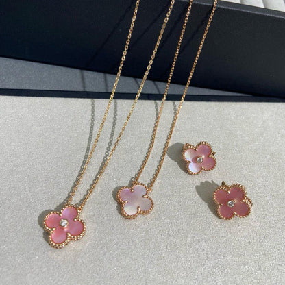 [Aurelle Style]CLOVER MEDIUM 1 DIAMOND PINK EARRINGS