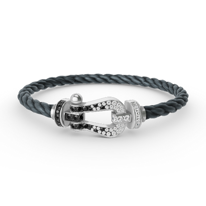 [Aurelle Style]FORCE LARGE HORSESHOE BLACK WHITE DIAMOND BRACELET SILVER