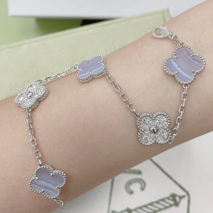 [Aurelle Style] CLOVER 5 MOTIF PURPLE CHALCEDONY BRACELET COLLECTION