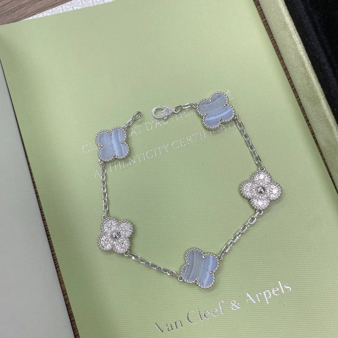[Aurelle Style] CLOVER 5 MOTIF PURPLE CHALCEDONY BRACELET COLLECTION