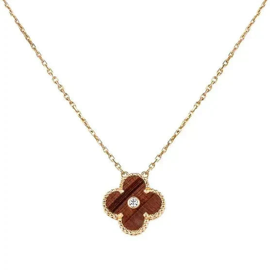[Aurelle Style]CLOVER 15MM DIAMOND AND YELLOW TIGER'S EYE AGATE necklace
