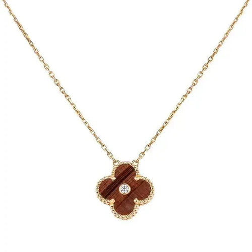 [Aurelle Style]CLOVER 15MM DIAMOND AND YELLOW TIGER'S EYE AGATE necklace