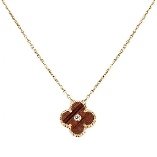 [Aurelle Style]CLOVER 15MM DIAMOND AND YELLOW TIGER'S EYE AGATE necklace