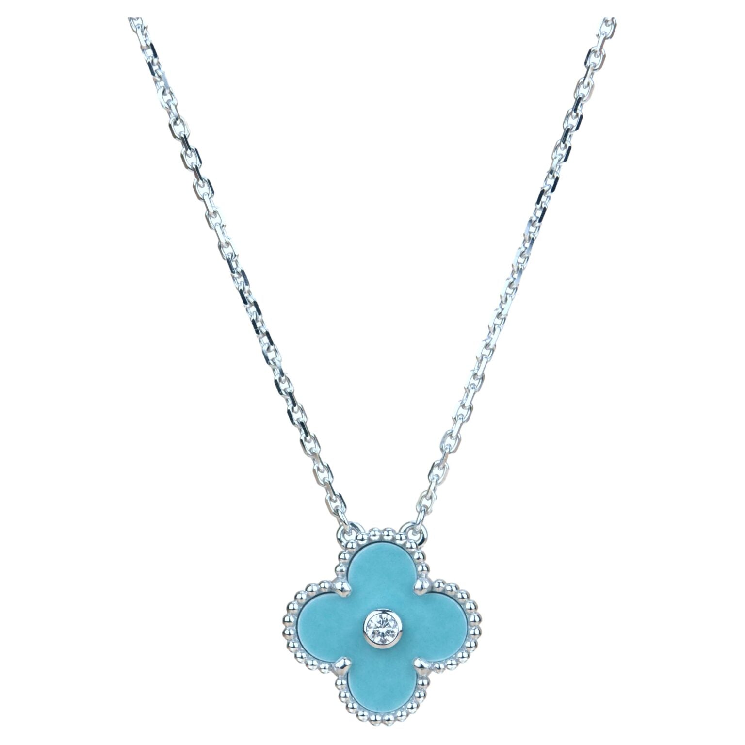 [Aurelle Style]CLOVER 15MM DIAMOND SVRES PORCELAIN  NECKLACE SILVER