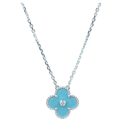 [Aurelle Style]CLOVER 15MM DIAMOND SVRES PORCELAIN  NECKLACE SILVER