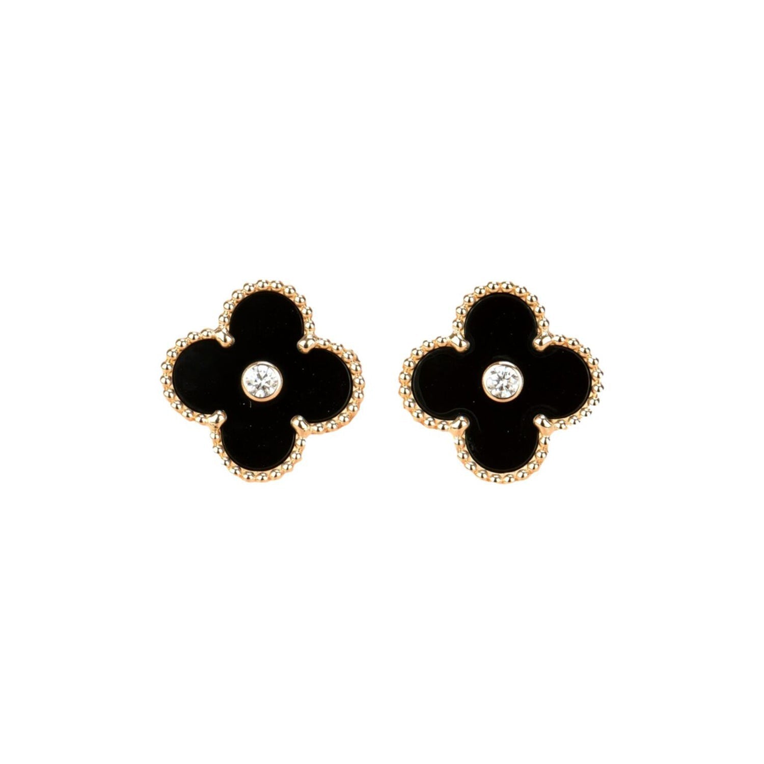[Aurelle Style]CLOVER MEDIUM 1 MOTIFS ONYX DIAMOND EARRINGS