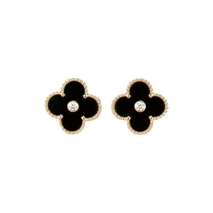 [Aurelle Style]CLOVER MEDIUM 1 MOTIFS ONYX DIAMOND EARRINGS