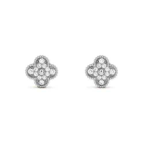 [Aurelle Style]CLOVER 1 MOTIFS DIAMOND STUD EARRINGS SILVER