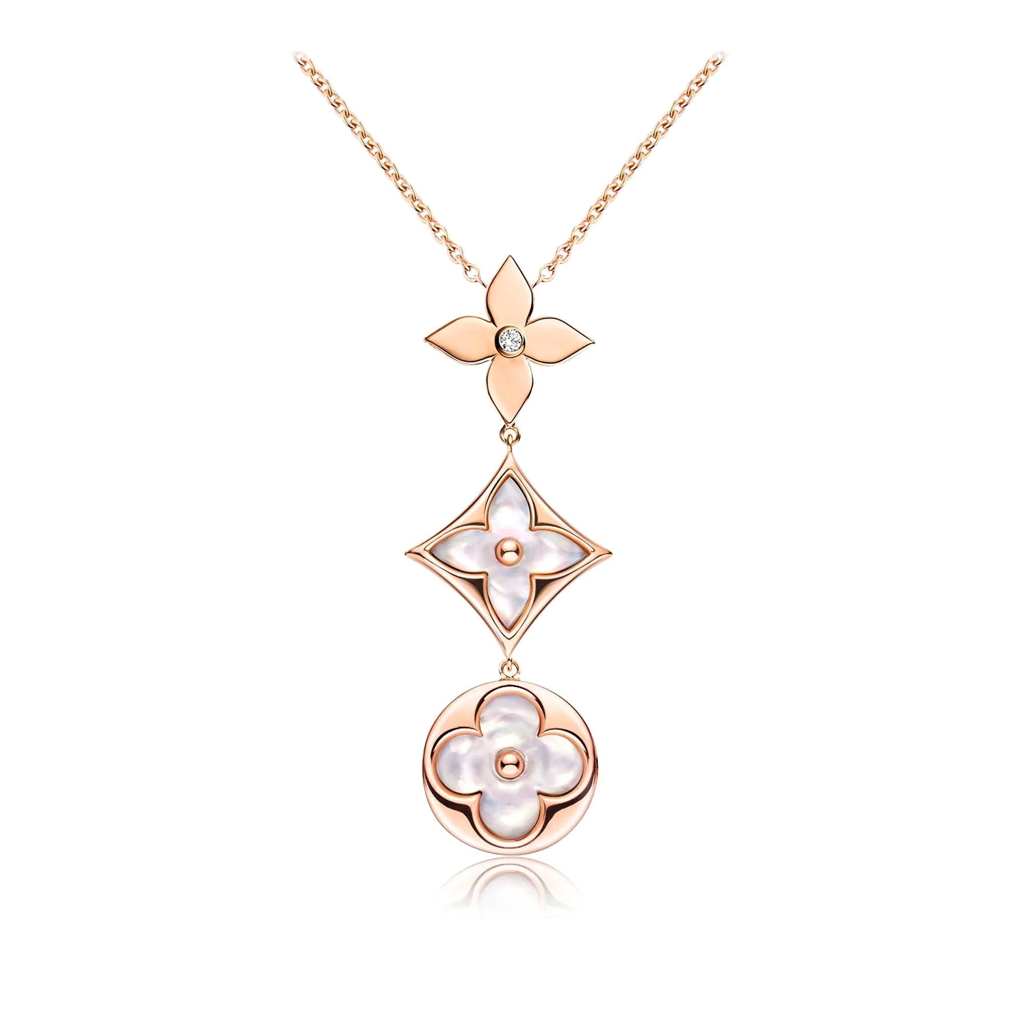 [Aurelle Style]COLOR BLOSSOM LARIAT NECKLACE PINK GOLD WHITE MOTHER PEARL AND DIAMOND