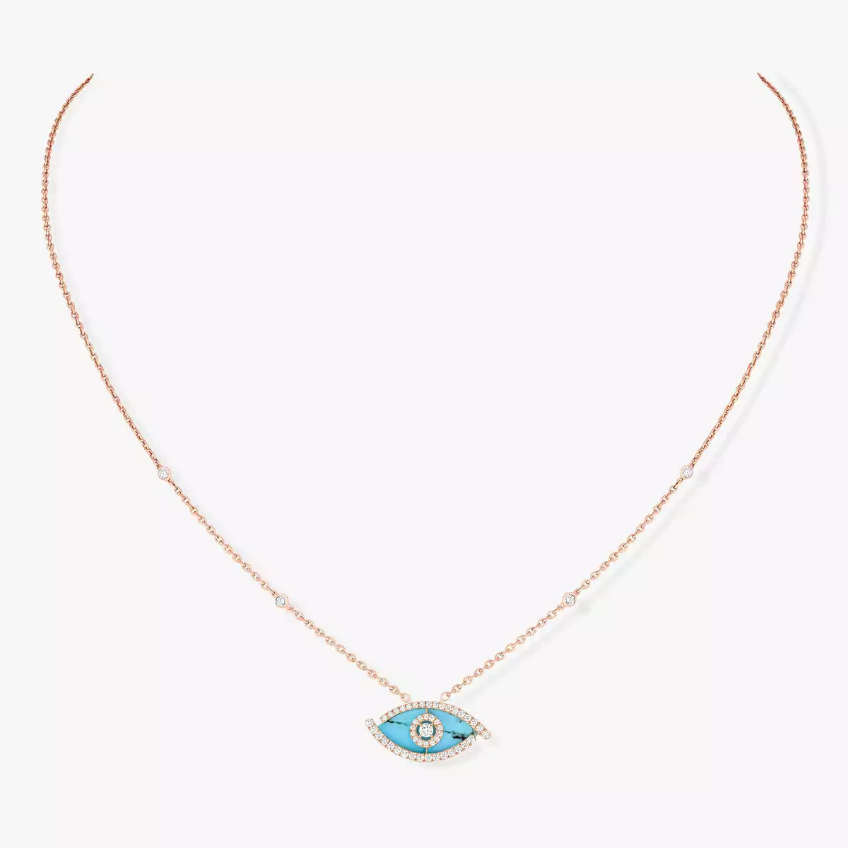 [Aurelle Style]Lucky Eye Diamond Necklace in Rose Gold and Turquoise