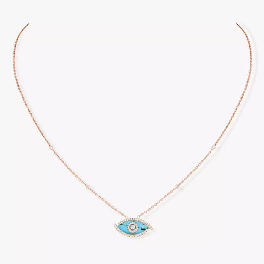 [Aurelle Style]Lucky Eye Diamond Necklace in Rose Gold and Turquoise