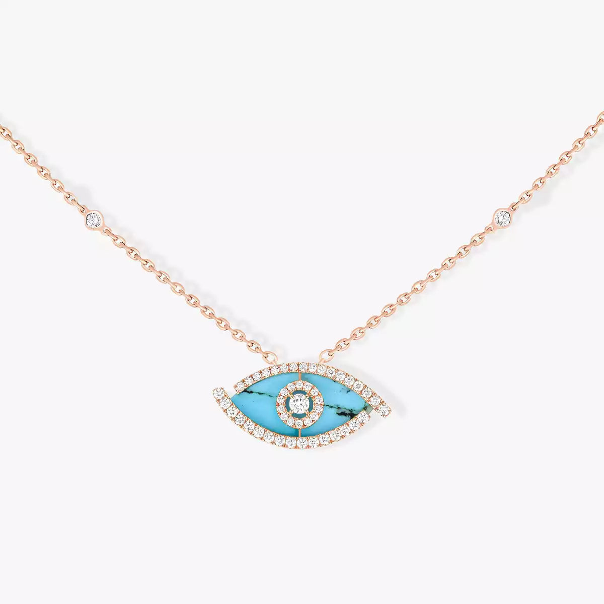 [Aurelle Style]Lucky Eye Diamond Necklace in Rose Gold and Turquoise