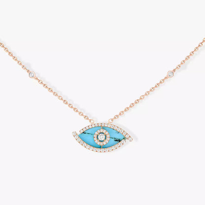 [Aurelle Style]Lucky Eye Diamond Necklace in Rose Gold and Turquoise