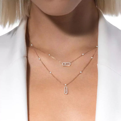 [Aurelle Style]2 Rows Rose Gold Diamond Pave_ Necklace Move Uno