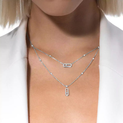 [Aurelle Style]2 Rows Rose Gold Diamond Pave_ Necklace Move Uno