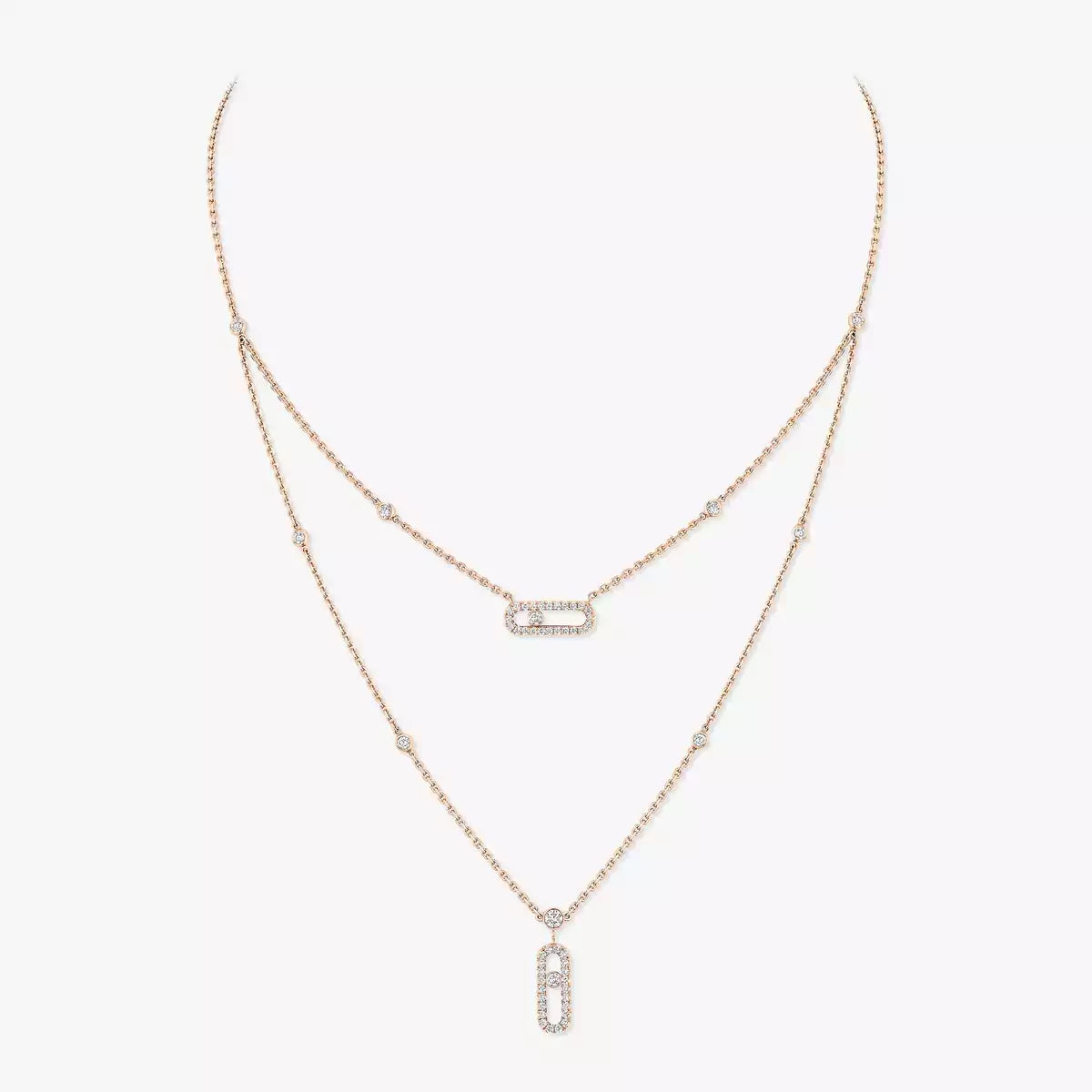 [Aurelle Style]2 Rows Rose Gold Diamond Pave_ Necklace Move Uno