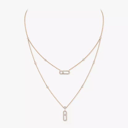 [Aurelle Style]2 Rows Rose Gold Diamond Pave_ Necklace Move Uno