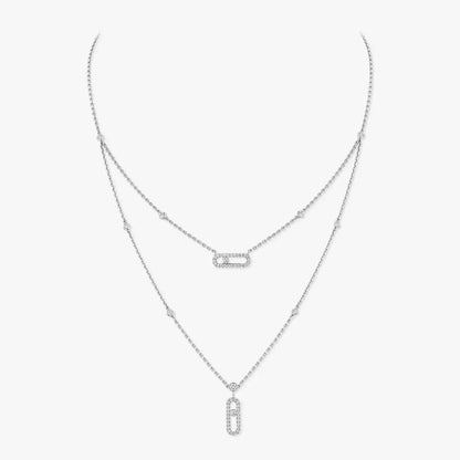 [Aurelle Style]2 Rows Rose Gold Diamond Pave_ Necklace Move Uno