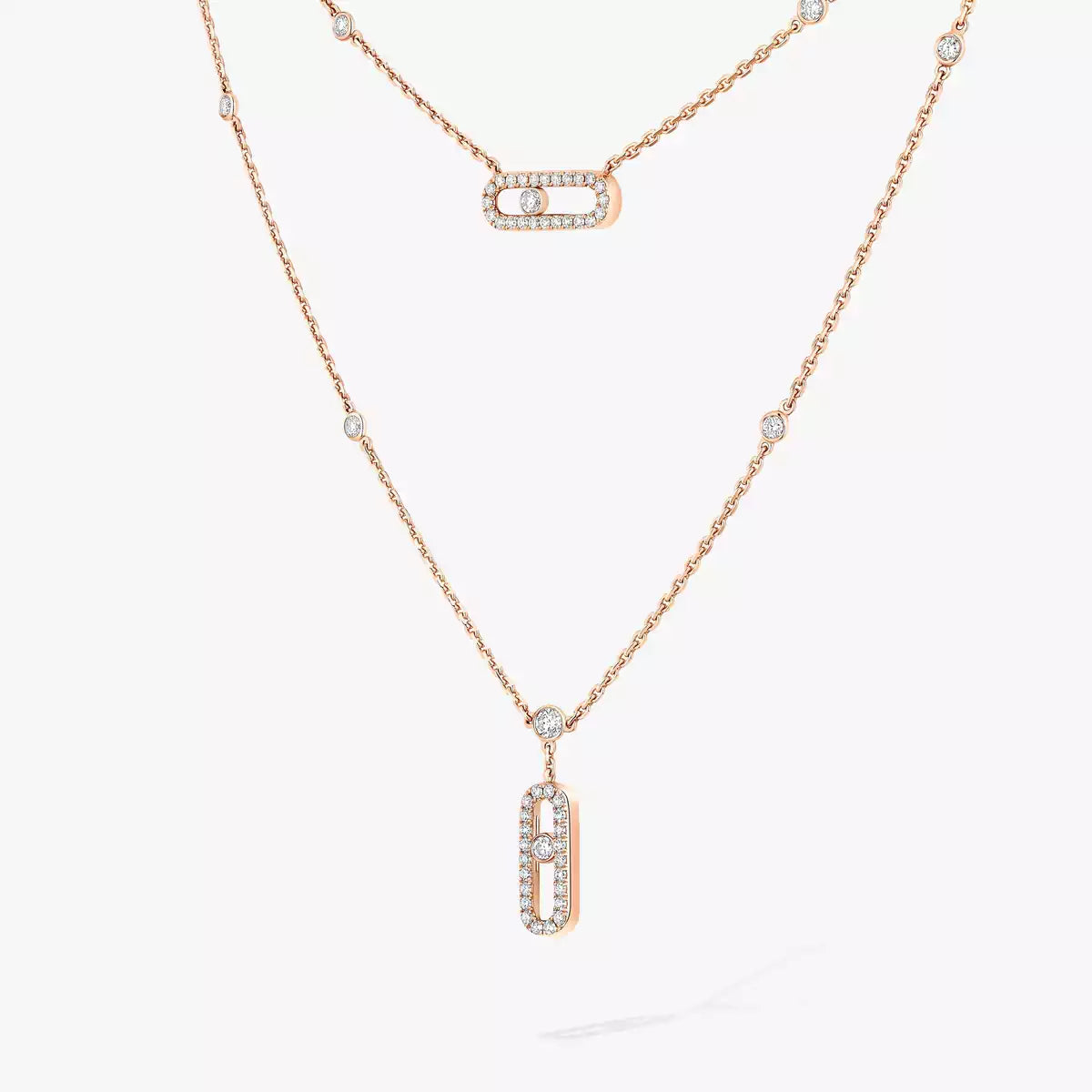 [Aurelle Style]2 Rows Rose Gold Diamond Pave_ Necklace Move Uno