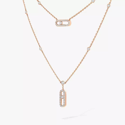 [Aurelle Style]2 Rows Rose Gold Diamond Pave_ Necklace Move Uno