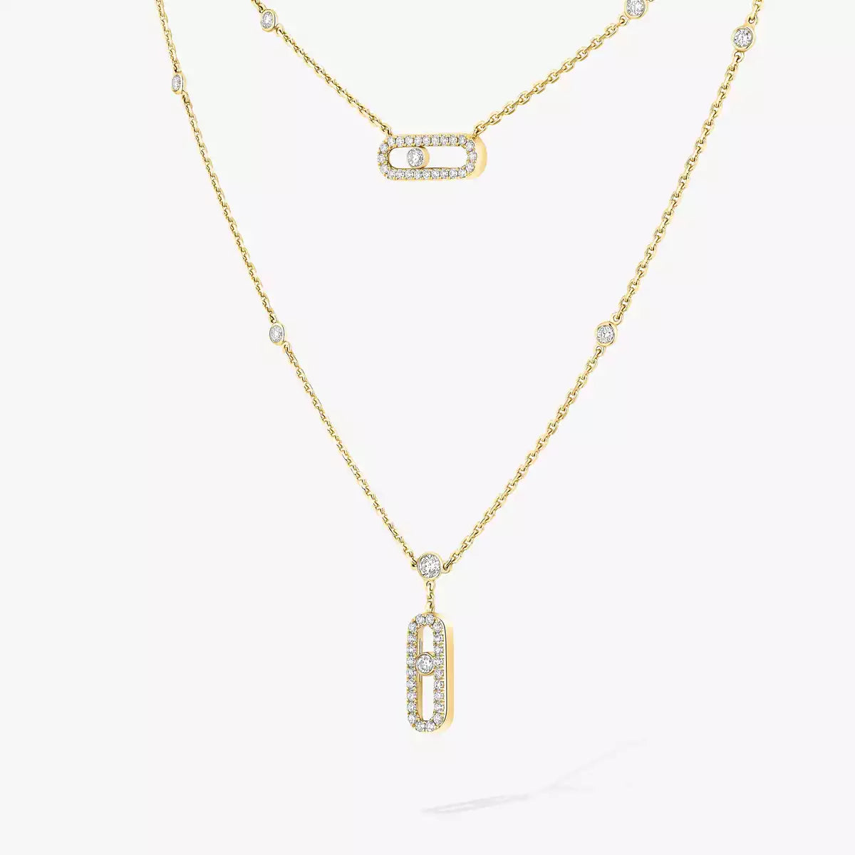 [Aurelle Style]2 Rows Rose Gold Diamond Pave_ Necklace Move Uno