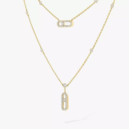 [Aurelle Style]2 Rows Rose Gold Diamond Pave_ Necklace Move Uno