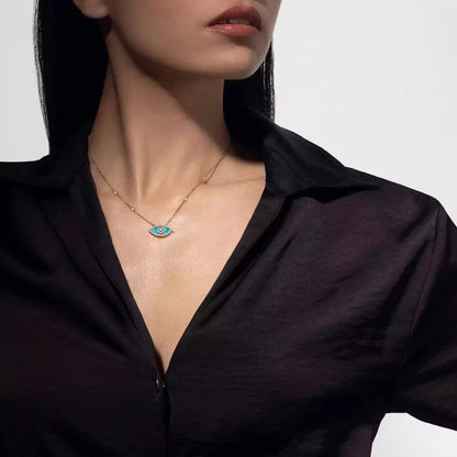[Aurelle Style]Lucky Eye Diamond Necklace in Rose Gold and Turquoise