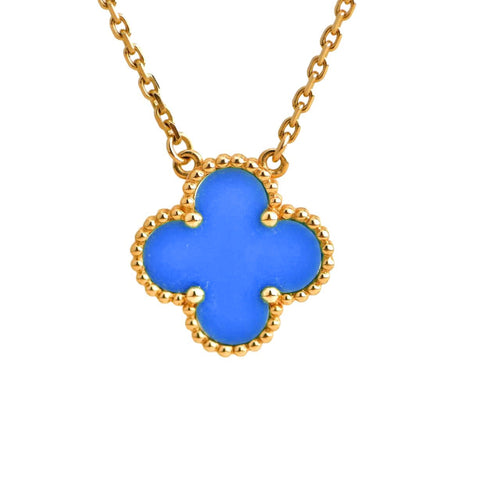 [Aurelle Style]CLOVER 15MM BLUE AGATE NECKLACE
